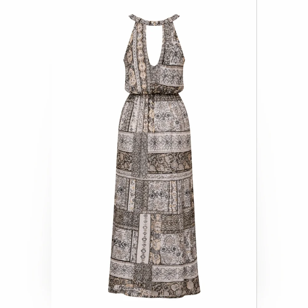 THREE PINK HEARTS Women’s Maxi Dress XL | Multi Print | Side Slit | Halter Style - Picture 4 of 6